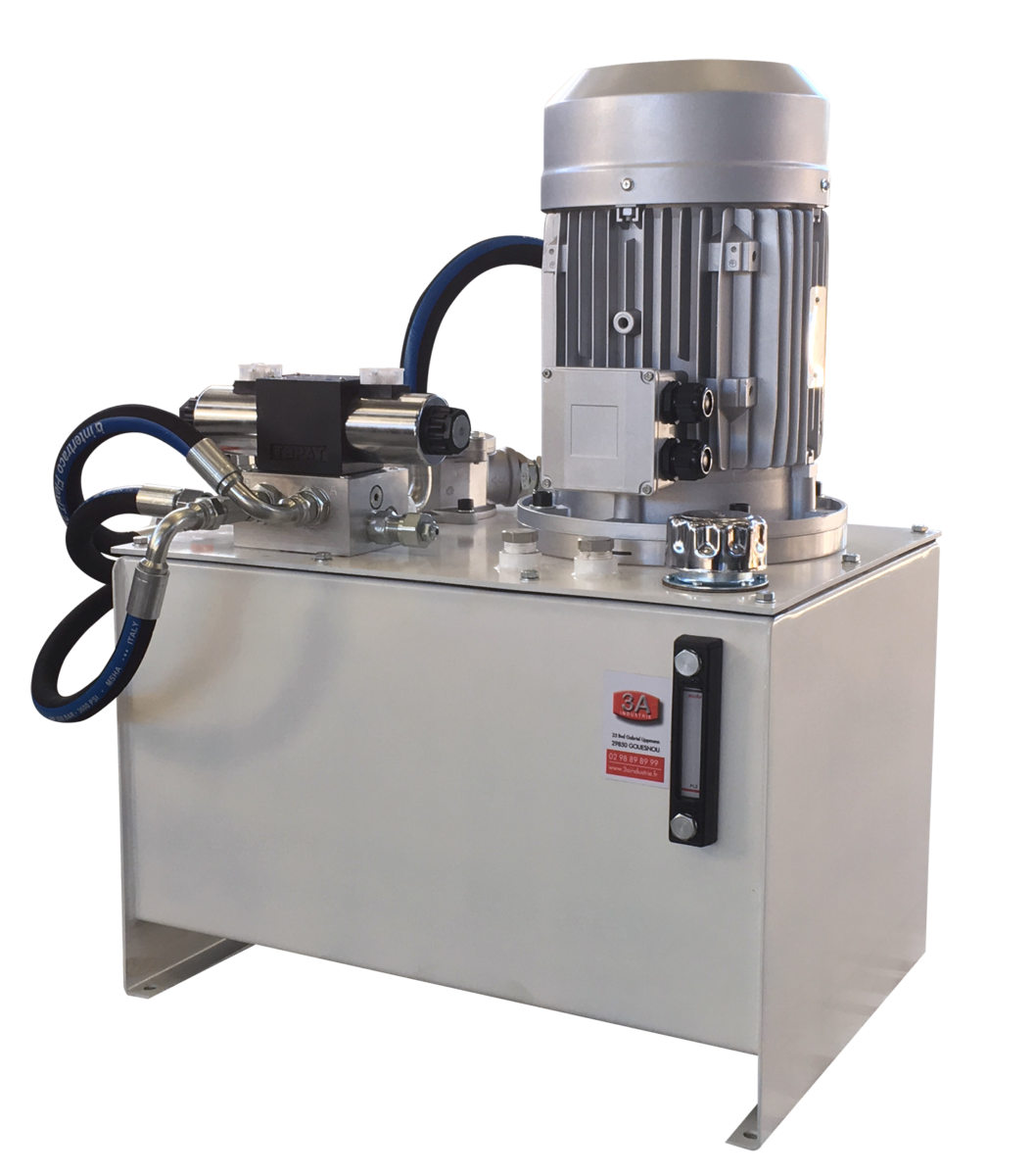Pour compléter votre système hydraulique, 3A Industrie vous propose une offre sur mesure de centrales hydrauliques 3a industrie, Centrale hydraulique avec réservoir 80 l. Equipée d'un diviseur de débit, étrangleur unidirectionnel de débit