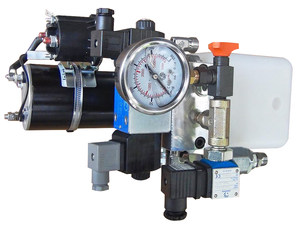 Pour compléter votre système hydraulique, 3A Industrie vous propose une offre sur mesure de centrales hydrauliques 3a industrie, Centrale hydraulique avec alimentation continue, réservoir plastique, distributeur électrique